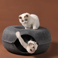 Round Felt Cat Tunnel Bed