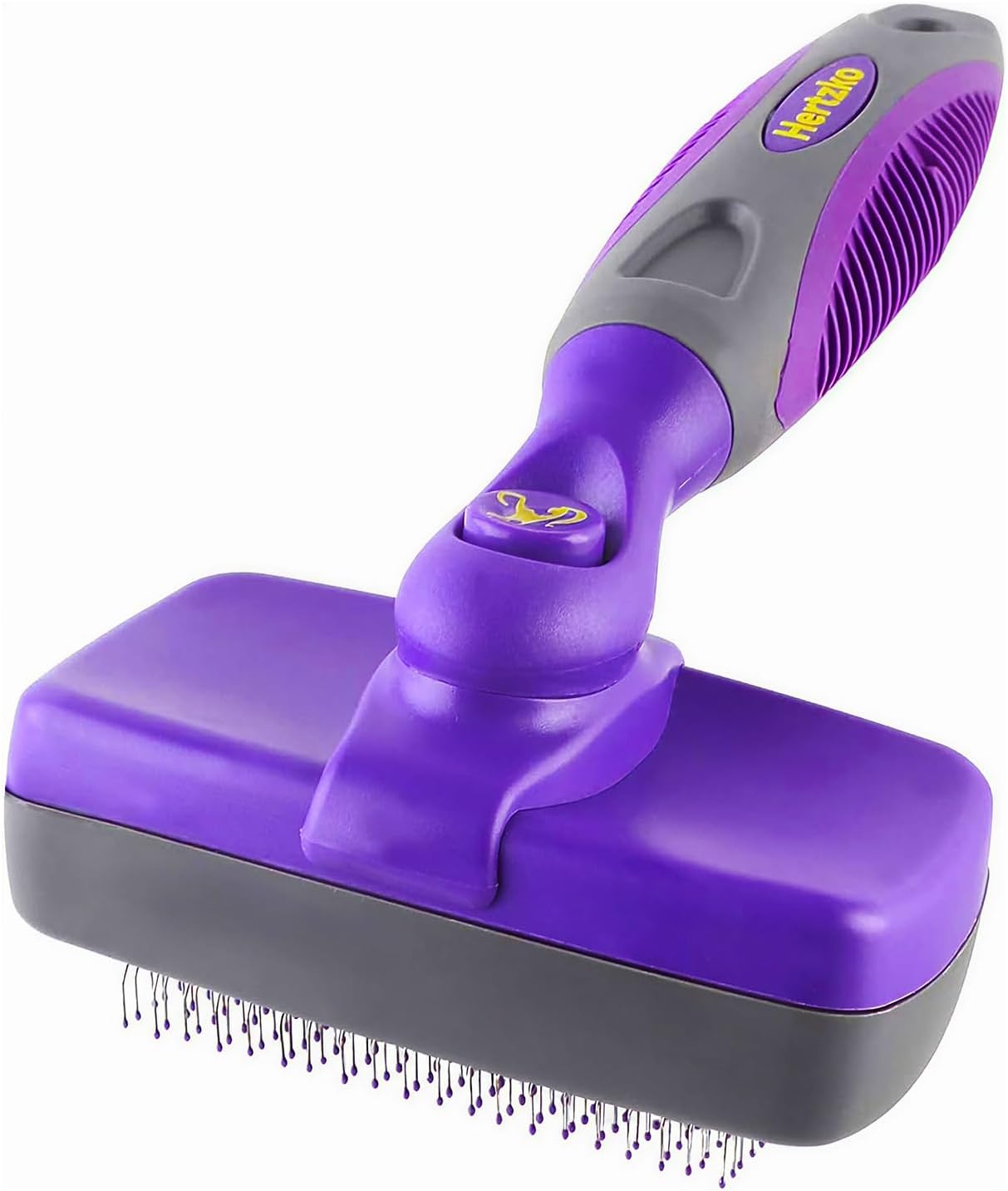 Hertzko Self Cleaning Slicker Brush for Dogs and Cats - Pet Hair Brush for Shedding Long and Short Hair - Easy Clean Retractable Bristles - Cat and Dog Grooming Tool - Purple