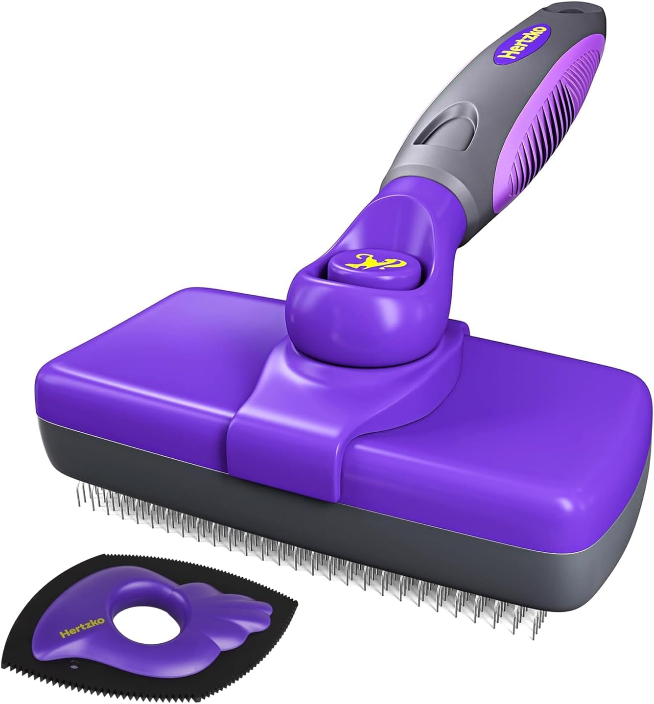 Hertzko Self Cleaning Slicker Brush for Dogs and Cats - Pet Hair Brush for Shedding Long and Short Hair - Easy Clean Retractable Bristles - Cat and Dog Grooming Tool - Purple
