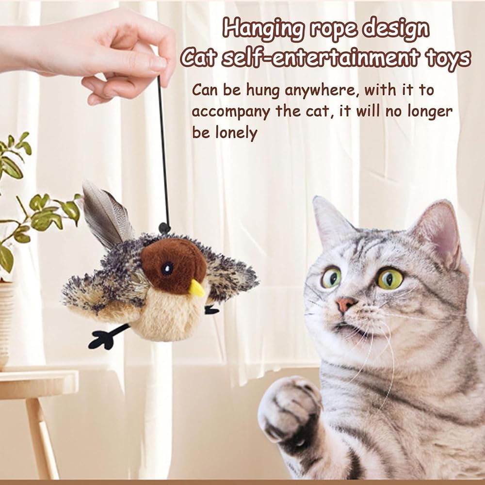 Flying Bird Cat Toy, Simulated Chirping Flapping Bird Cat Toy Wings, Rechargeable Interactive Flappy Bird, Realistic Cat Toys, Bird Catnip Toys for Indoor Cats (1PCS-A)
