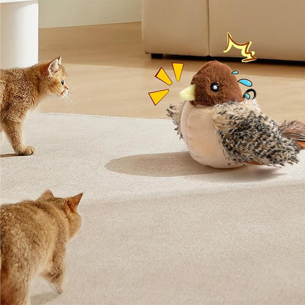 Flying Bird Cat Toy, Simulated Chirping Flapping Bird Cat Toy Wings, Rechargeable Interactive Flappy Bird, Realistic Cat Toys, Bird Catnip Toys for Indoor Cats (1PCS-A)