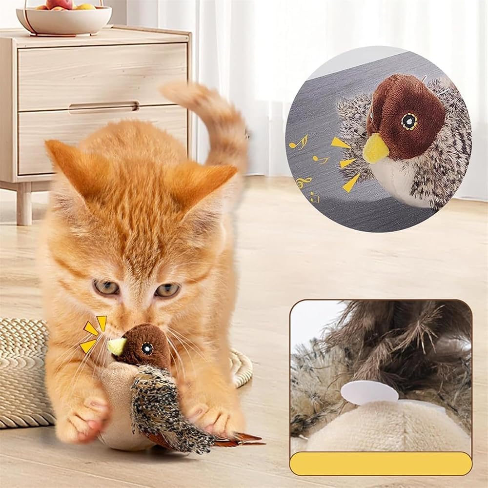 Flying Bird Cat Toy, Simulated Chirping Flapping Bird Cat Toy Wings, Rechargeable Interactive Flappy Bird, Realistic Cat Toys, Bird Catnip Toys for Indoor Cats (1PCS-A)