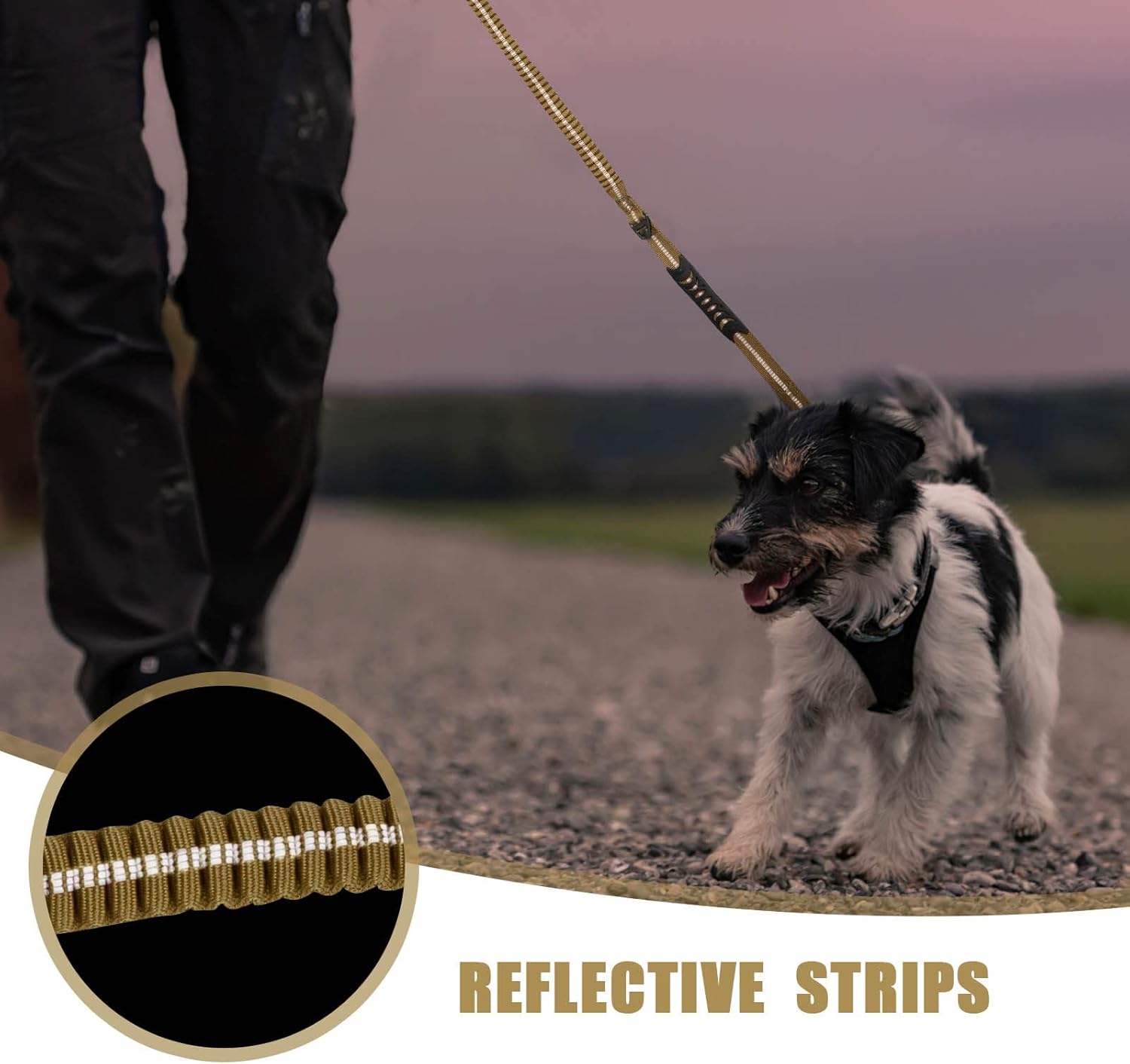 Raipult Heavy Duty Tactical Bungee Dog Leash, 4-6FT No Pull Leash with Quick Release Carabiner, Reflective Shock Absorbing Lead with Car Seatbelt for Medium Large Dogs,Khaki