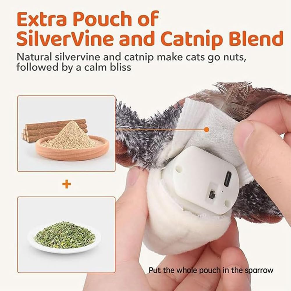 Flying Bird Cat Toy, Simulated Chirping Flapping Bird Cat Toy Wings, Rechargeable Interactive Flappy Bird, Realistic Cat Toys, Bird Catnip Toys for Indoor Cats (1PCS-A)