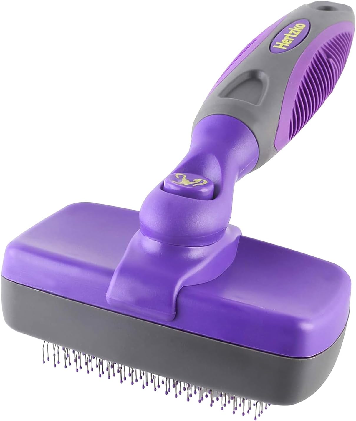 Hertzko Self Cleaning Slicker Brush for Dogs and Cats - Pet Hair Brush for Shedding Long and Short Hair - Easy Clean Retractable Bristles - Cat and Dog Grooming Tool - Purple