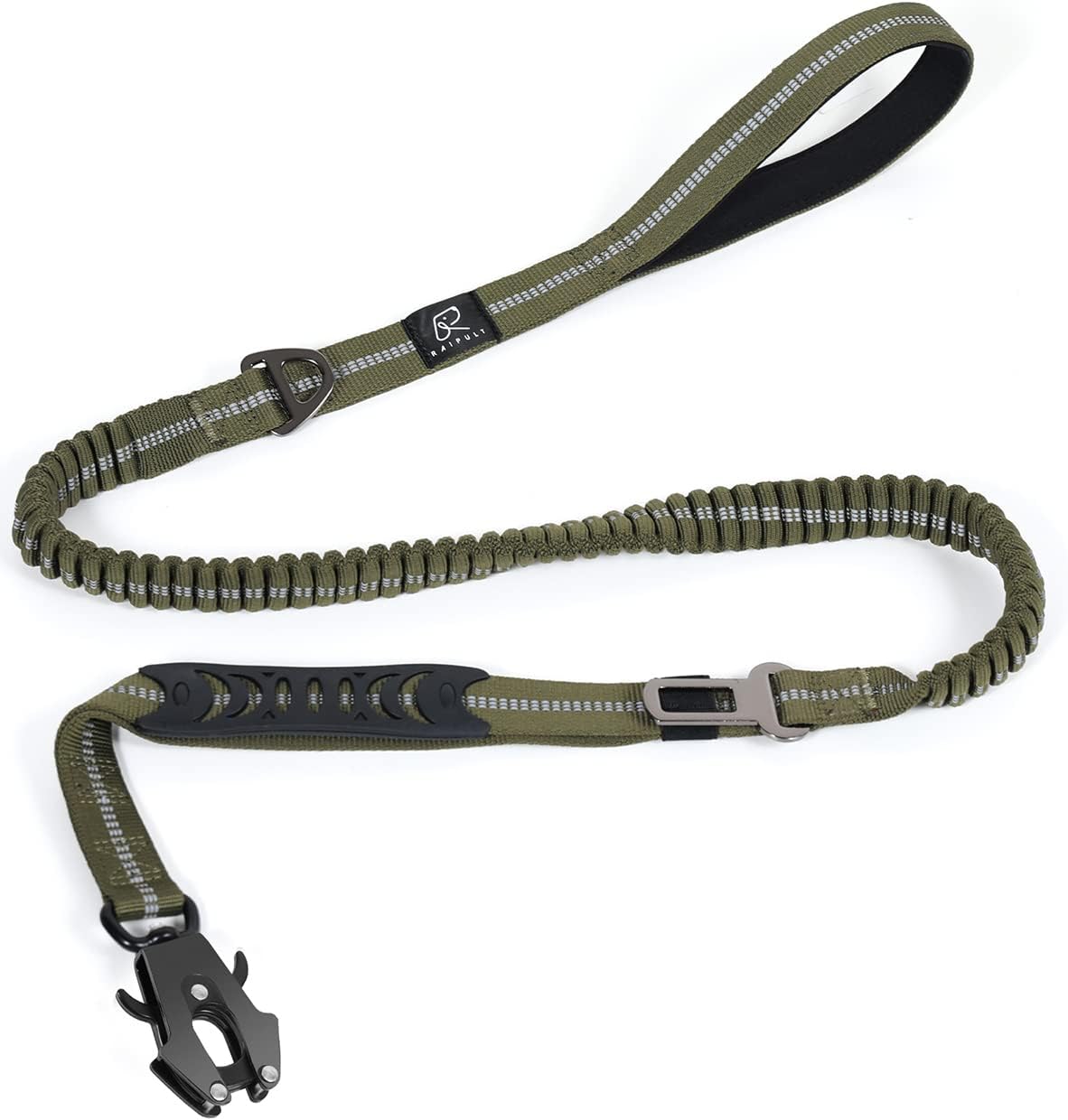 Raipult Heavy Duty Tactical Bungee Dog Leash, 4-6FT No Pull Leash with Quick Release Carabiner, Reflective Shock Absorbing Lead with Car Seatbelt for Medium Large Dogs,Khaki