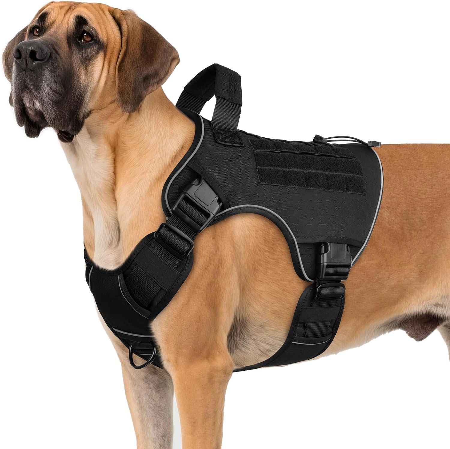 WINGOIN Tactical Dog Harness for Large Dogs, Heavy Duty No Pull Dog Harness with Handle, Adjustable Reflective Military K9 German Shepherd Big Size Dog Vest for Walking, Training, Hunting, Green (L)