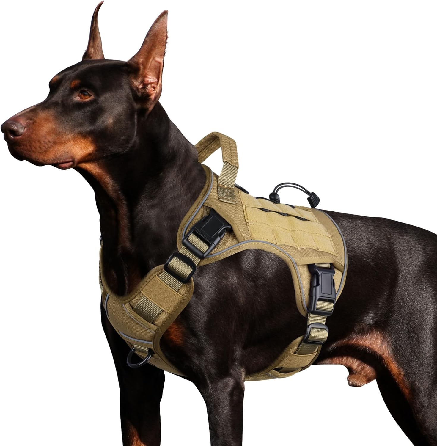 WINGOIN Tactical Dog Harness for Large Dogs, Heavy Duty No Pull Dog Harness with Handle, Adjustable Reflective Military K9 German Shepherd Big Size Dog Vest for Walking, Training, Hunting, Green (L)