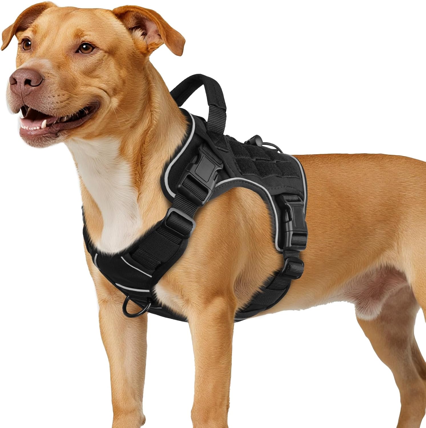 WINGOIN Tactical Dog Harness for Large Dogs, Heavy Duty No Pull Dog Harness with Handle, Adjustable Reflective Military K9 German Shepherd Big Size Dog Vest for Walking, Training, Hunting, Green (L)