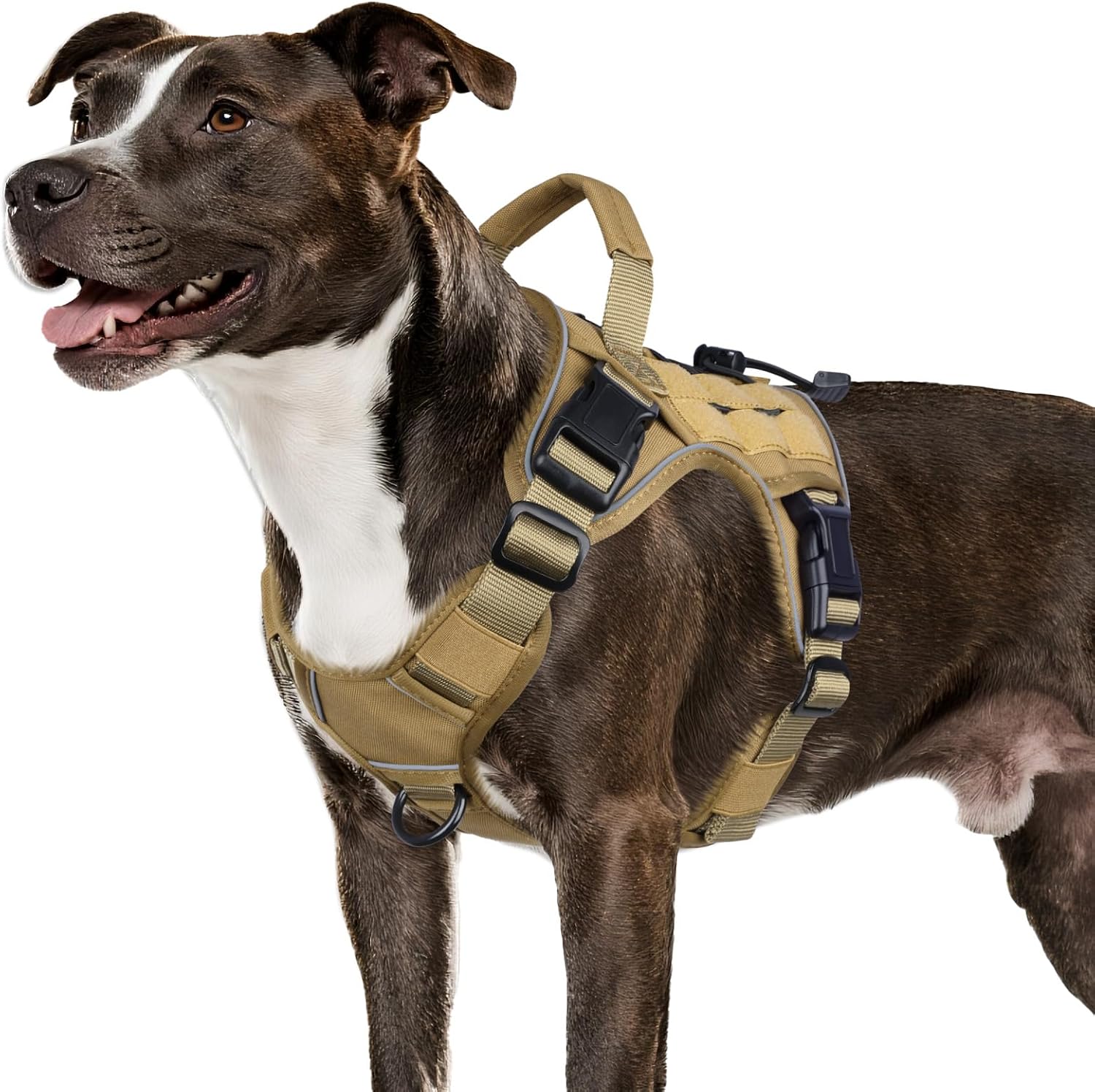 WINGOIN Tactical Dog Harness for Large Dogs, Heavy Duty No Pull Dog Harness with Handle, Adjustable Reflective Military K9 German Shepherd Big Size Dog Vest for Walking, Training, Hunting, Green (L)