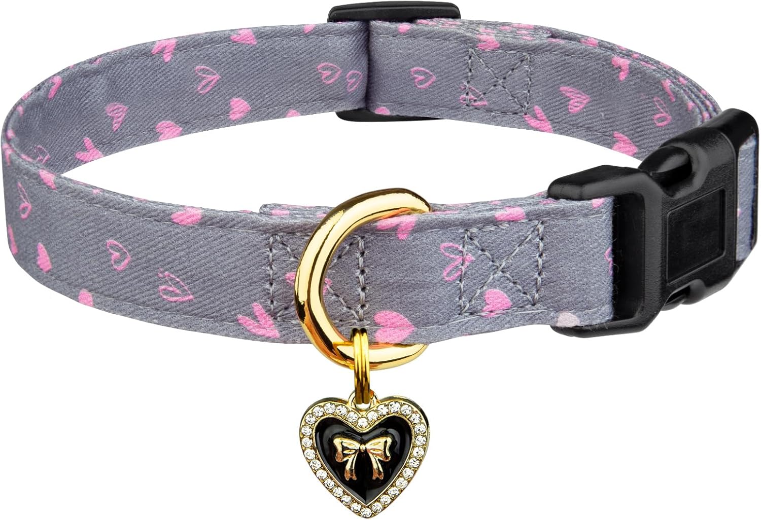 Cotton Handmade Dog Collar Cute and Distinctive Patterns White and Pink Love Heart with Pendant for Girl Boy Dogs Collars S