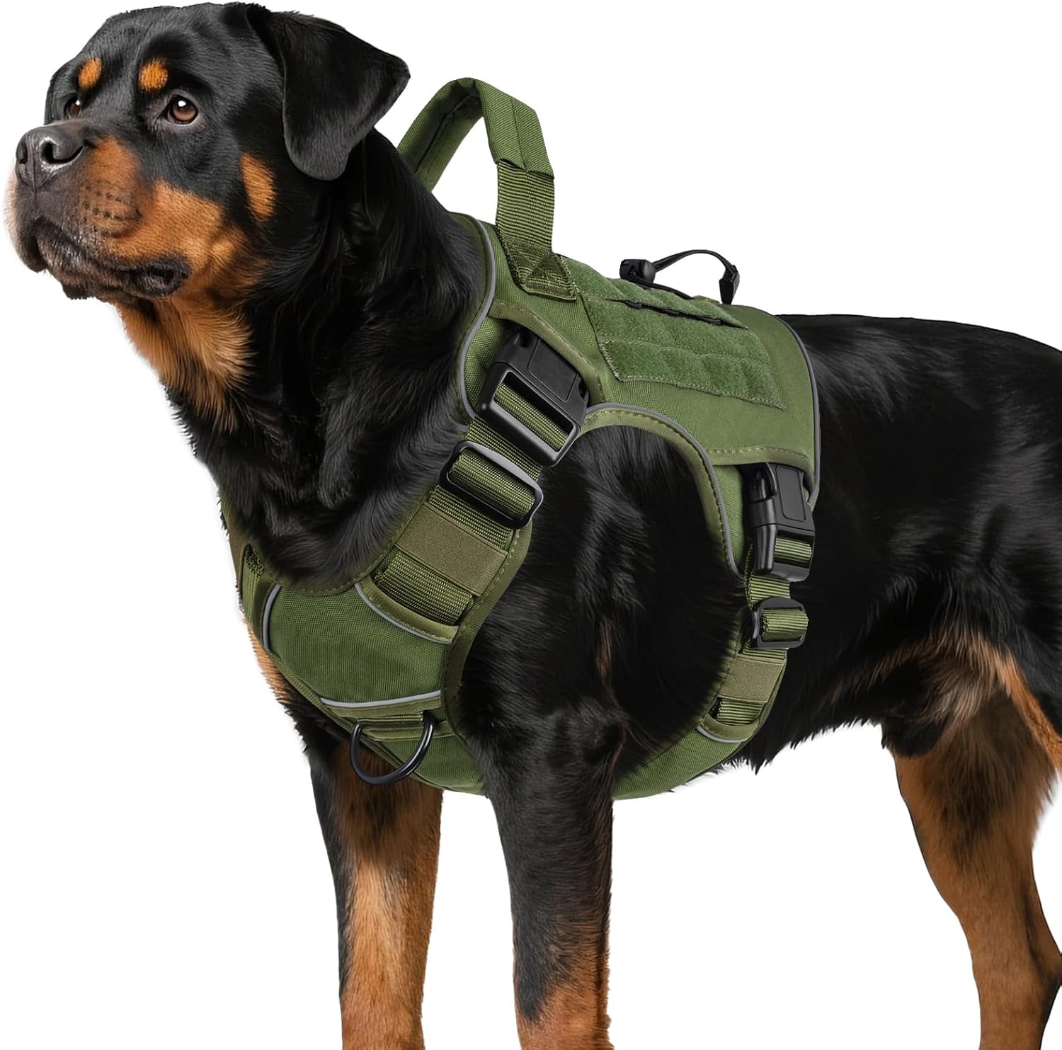 WINGOIN Tactical Dog Harness for Large Dogs, Heavy Duty No Pull Dog Harness with Handle, Adjustable Reflective Military K9 German Shepherd Big Size Dog Vest for Walking, Training, Hunting, Green (L)