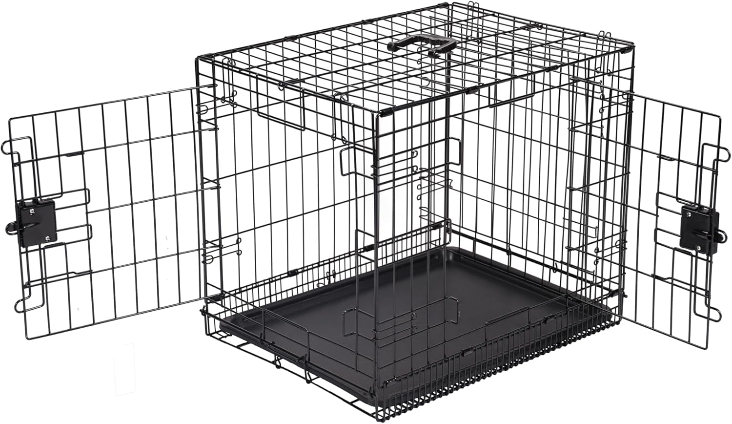 Amazon Basics Durable, Foldable Metal Wire Pet Crate with Tray, Portable and Sturdy for Travel, Single Door, Divider Panel, Perfect Size for Small Dogs, 22 x 13 x 16 in, Black