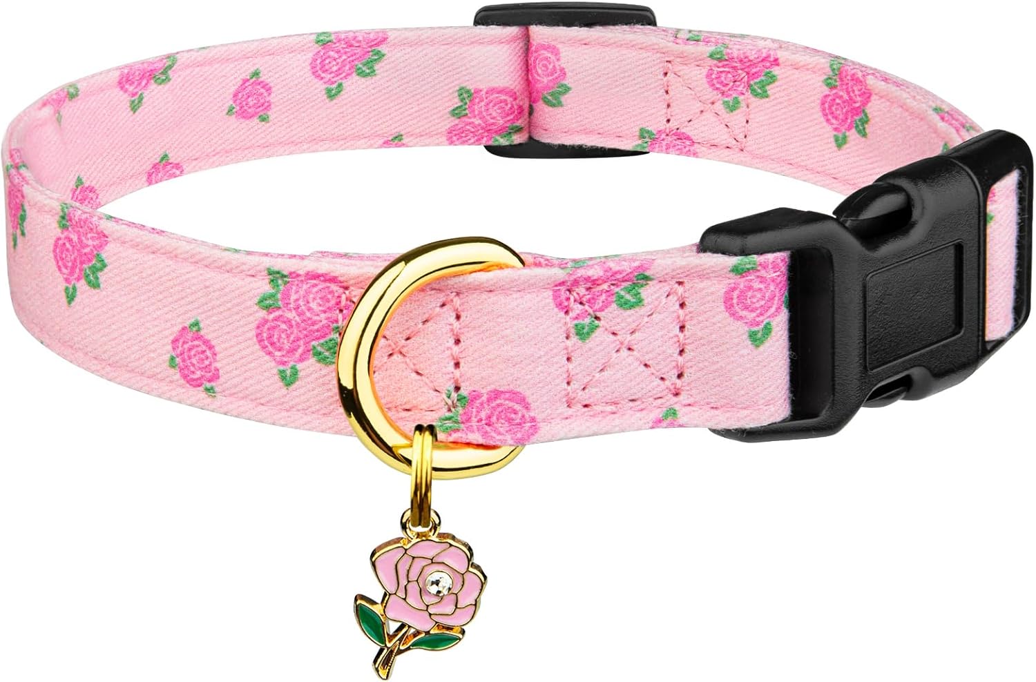 Cotton Handmade Dog Collar Cute and Distinctive Patterns White and Pink Love Heart with Pendant for Girl Boy Dogs Collars S