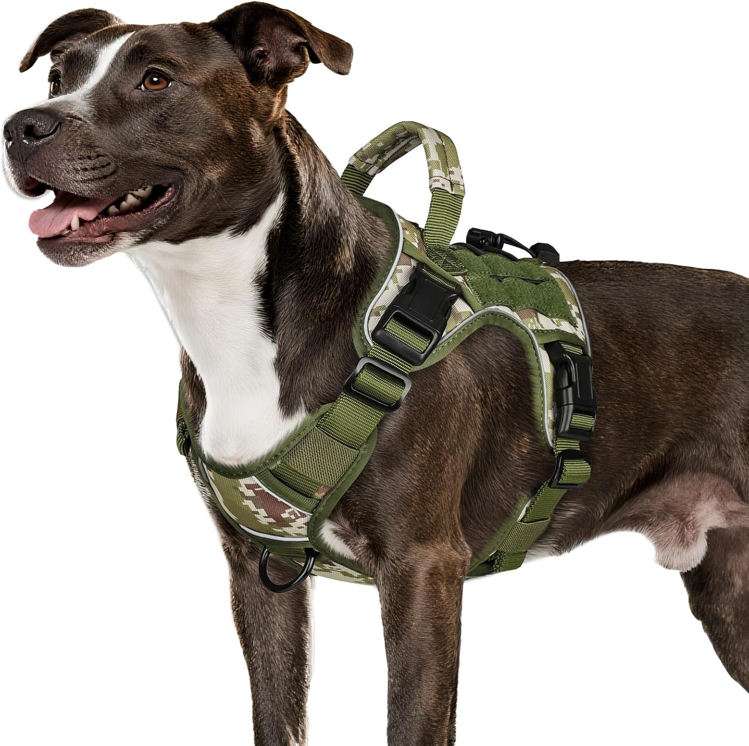 WINGOIN Tactical Dog Harness for Large Dogs, Heavy Duty No Pull Dog Harness with Handle, Adjustable Reflective Military K9 German Shepherd Big Size Dog Vest for Walking, Training, Hunting, Green (L)
