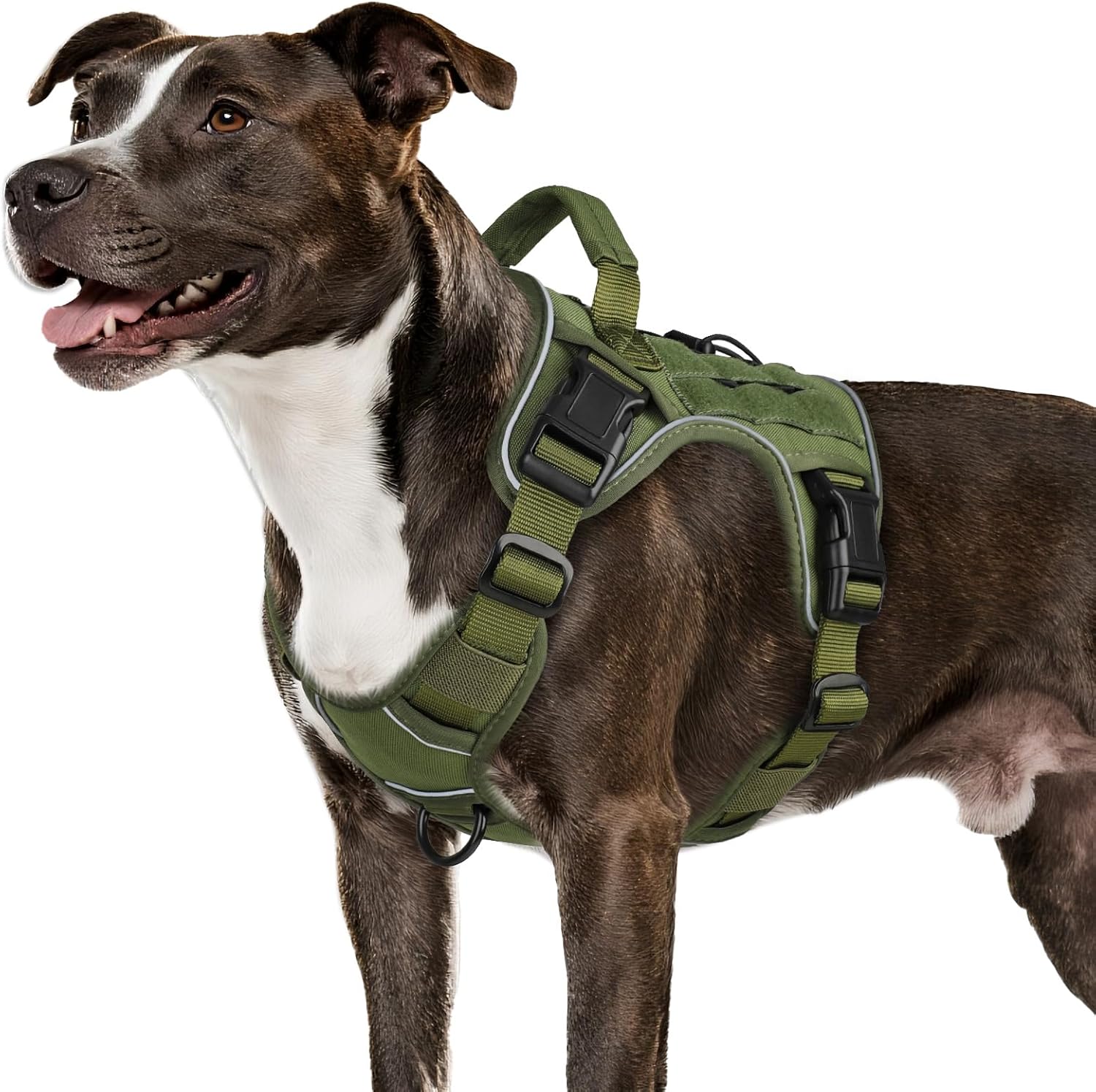 WINGOIN Tactical Dog Harness for Large Dogs, Heavy Duty No Pull Dog Harness with Handle, Adjustable Reflective Military K9 German Shepherd Big Size Dog Vest for Walking, Training, Hunting, Green (L)