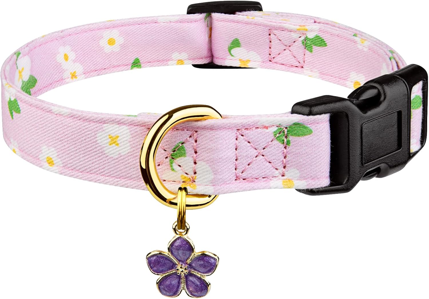 Cotton Handmade Dog Collar Cute and Distinctive Patterns White and Pink Love Heart with Pendant for Girl Boy Dogs Collars S