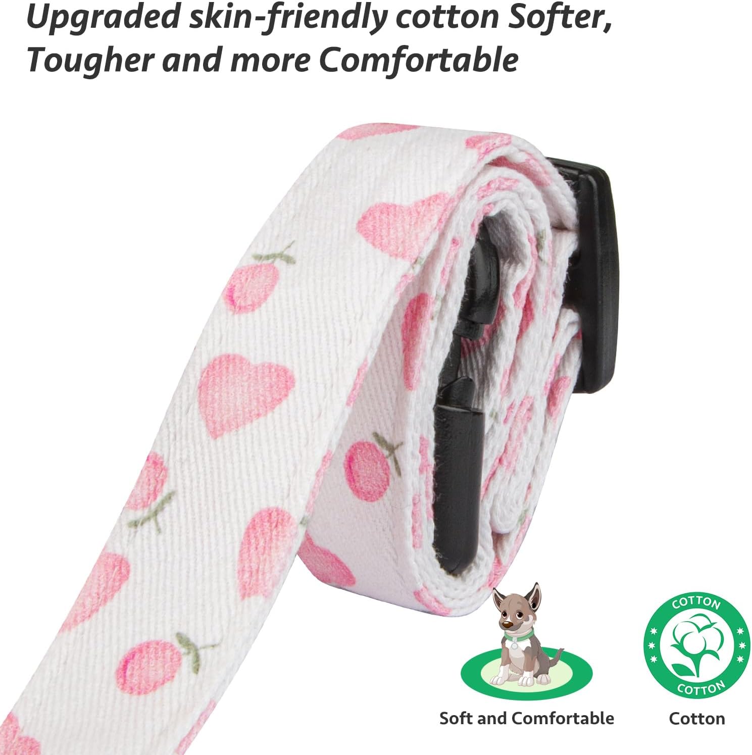 Cotton Handmade Dog Collar Cute and Distinctive Patterns White and Pink Love Heart with Pendant for Girl Boy Dogs Collars S