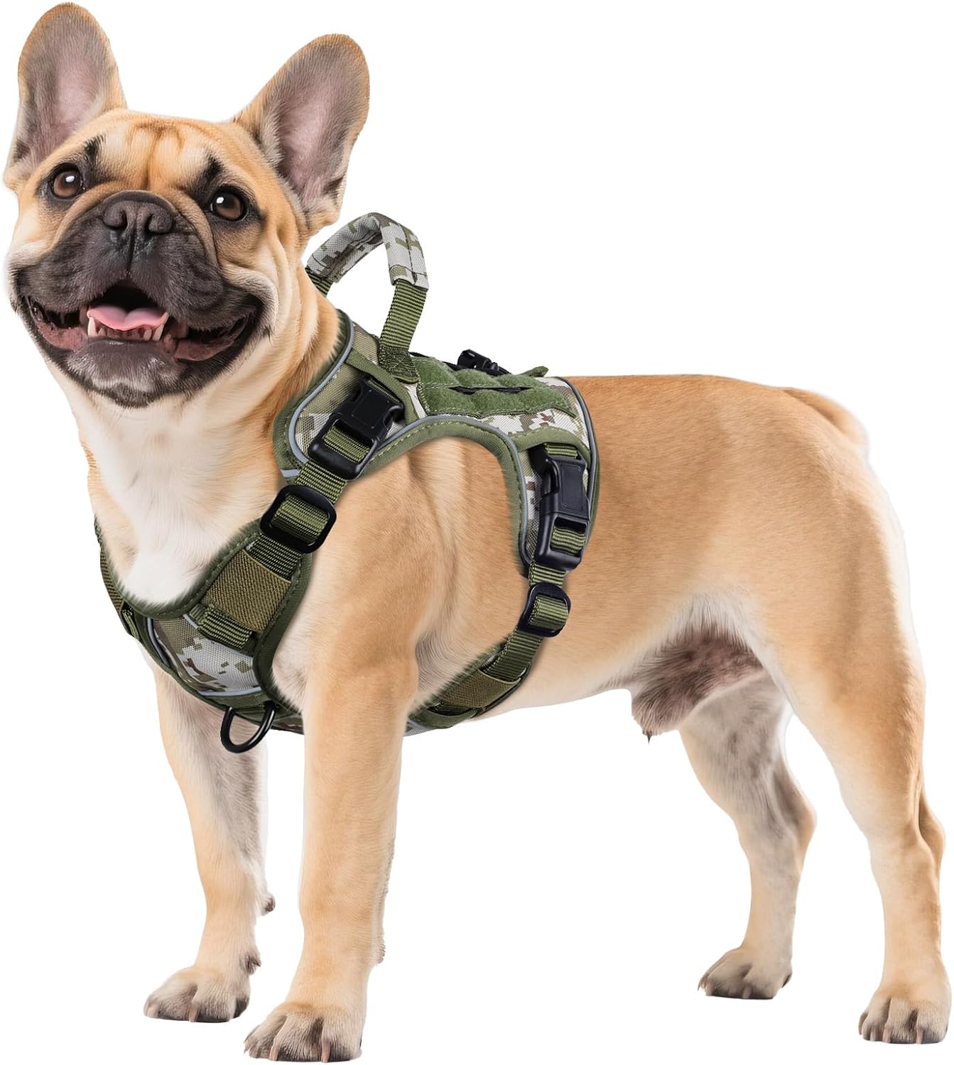 WINGOIN Tactical Dog Harness for Large Dogs, Heavy Duty No Pull Dog Harness with Handle, Adjustable Reflective Military K9 German Shepherd Big Size Dog Vest for Walking, Training, Hunting, Green (L)