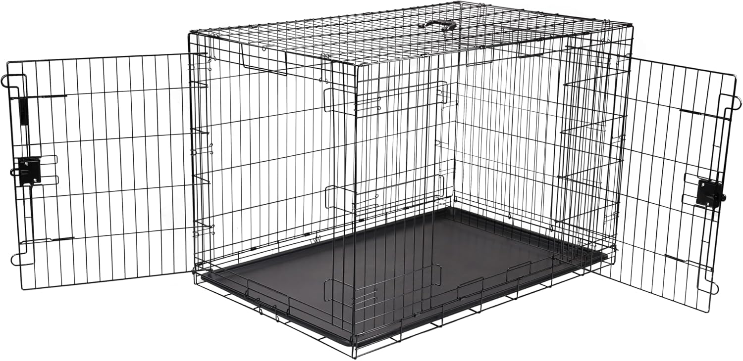Amazon Basics Durable, Foldable Metal Wire Pet Crate with Tray, Portable and Sturdy for Travel, Single Door, Divider Panel, Perfect Size for Small Dogs, 22 x 13 x 16 in, Black