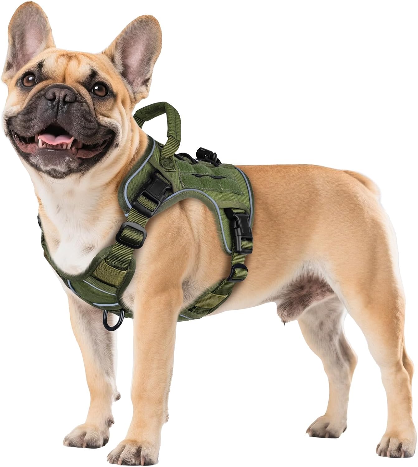 WINGOIN Tactical Dog Harness for Large Dogs, Heavy Duty No Pull Dog Harness with Handle, Adjustable Reflective Military K9 German Shepherd Big Size Dog Vest for Walking, Training, Hunting, Green (L)