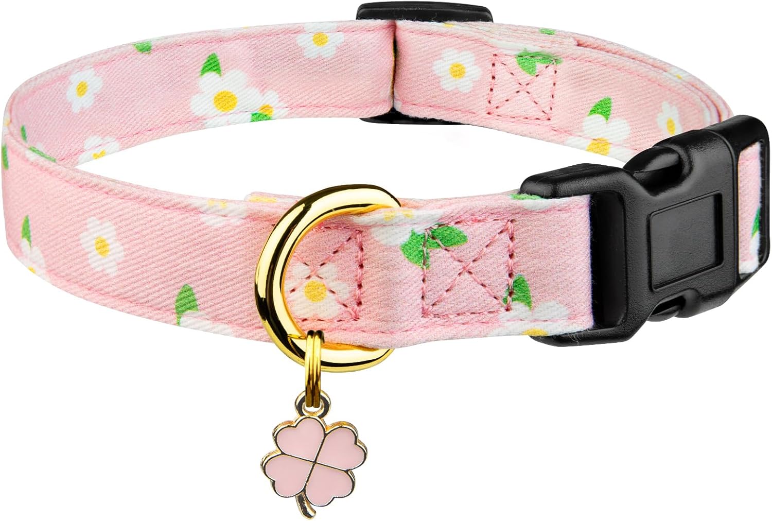 Cotton Handmade Dog Collar Cute and Distinctive Patterns White and Pink Love Heart with Pendant for Girl Boy Dogs Collars S