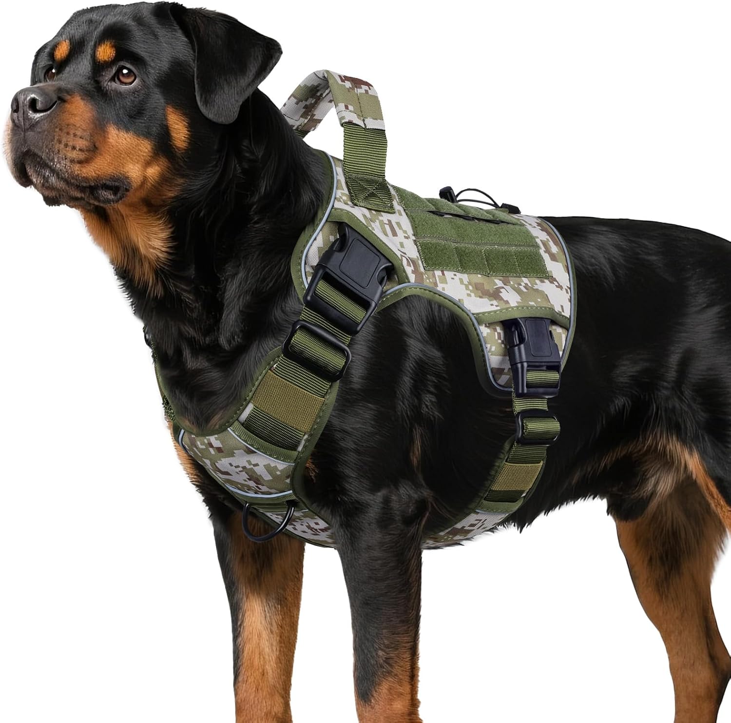WINGOIN Tactical Dog Harness for Large Dogs, Heavy Duty No Pull Dog Harness with Handle, Adjustable Reflective Military K9 German Shepherd Big Size Dog Vest for Walking, Training, Hunting, Green (L)