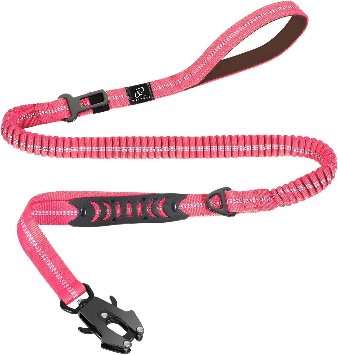 Raipult Heavy Duty Tactical Bungee Dog Leash, 4-6FT No Pull Leash with Quick Release Carabiner, Reflective Shock Absorbing Lead with Car Seatbelt for Medium Large Dogs,Khaki