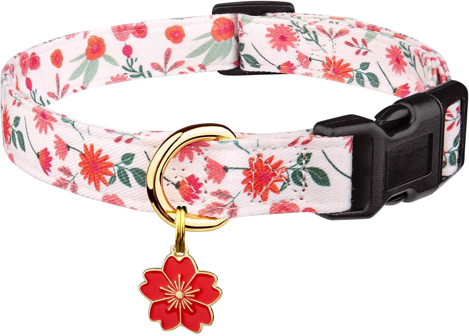 Cotton Handmade Dog Collar Cute and Distinctive Patterns White and Pink Love Heart with Pendant for Girl Boy Dogs Collars S
