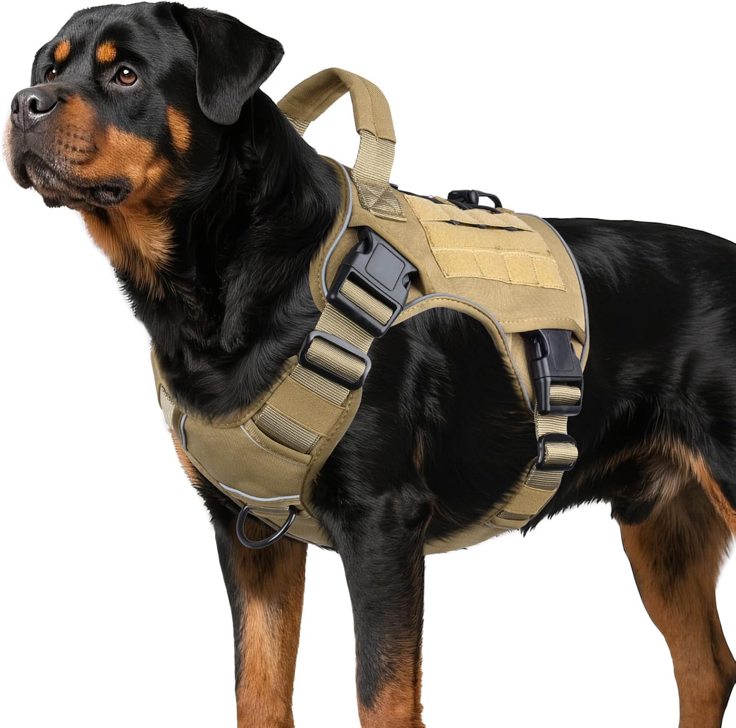 WINGOIN Tactical Dog Harness for Large Dogs, Heavy Duty No Pull Dog Harness with Handle, Adjustable Reflective Military K9 German Shepherd Big Size Dog Vest for Walking, Training, Hunting, Green (L)