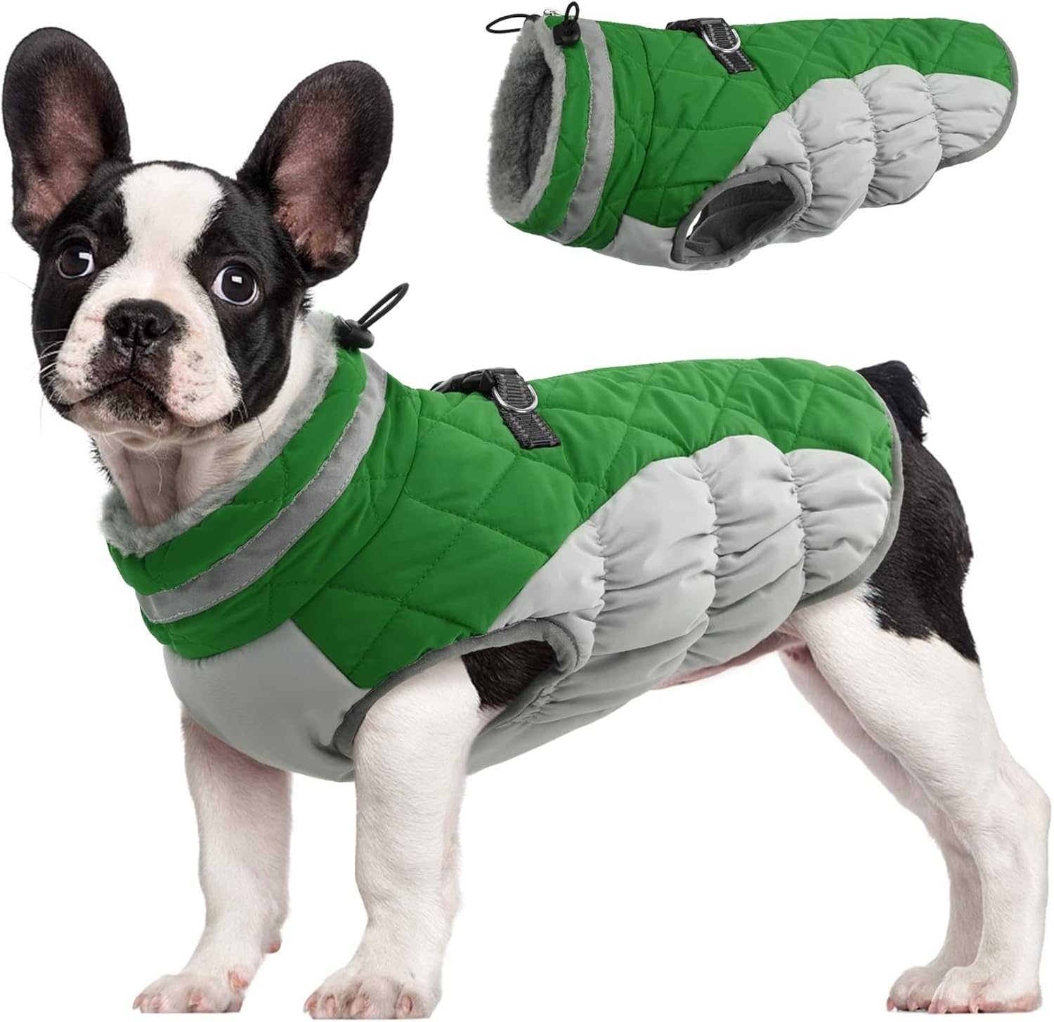 FUAMEY Dog Coat for Small Dogs,Waterproof Dog Winter Jacket with Harness Built in Puppy Cold Weather Coats Reflective Pet Vest with Zipper Warm Fleece Dogs Snowsuit Windproof Purple XS