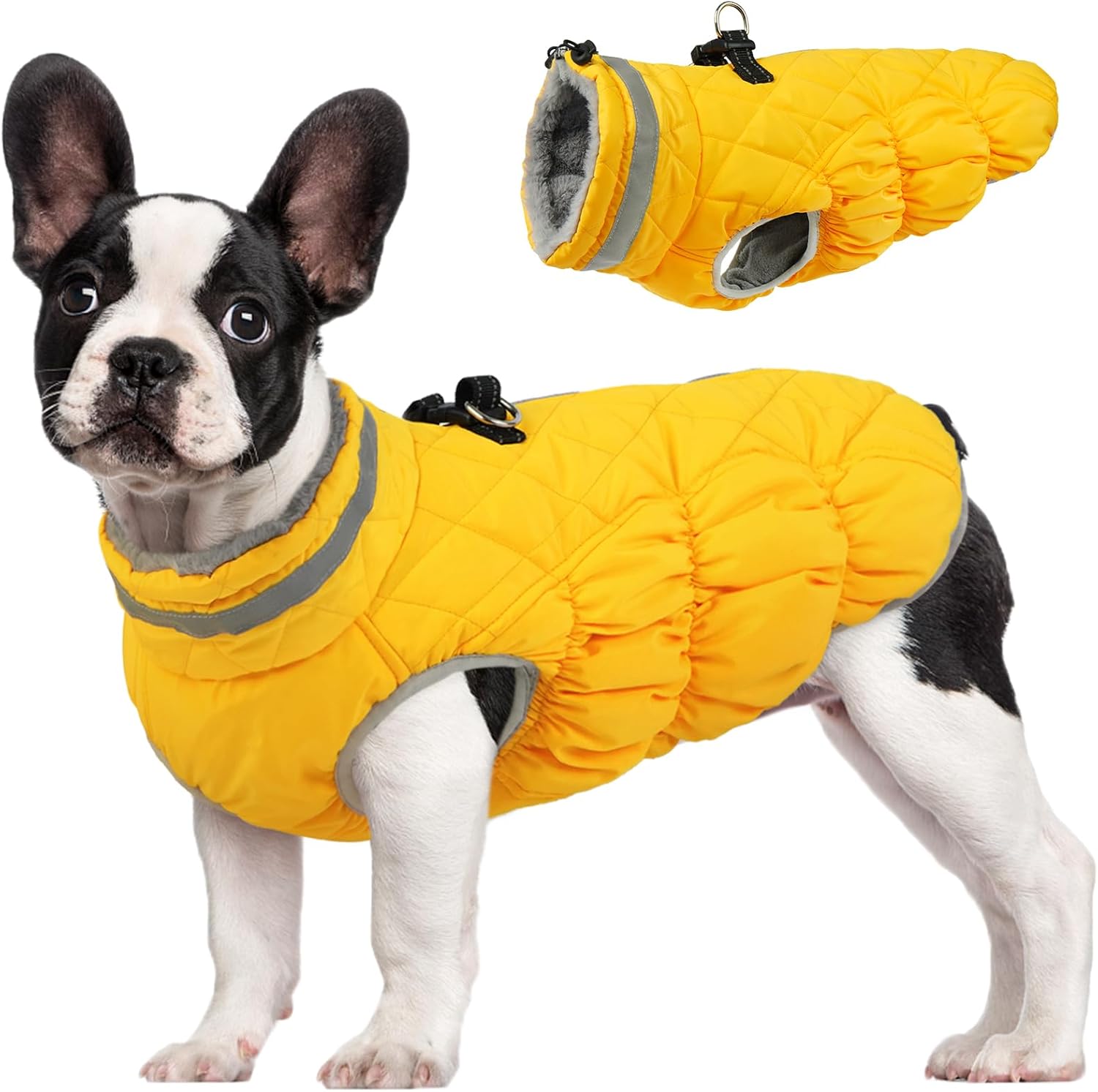 FUAMEY Dog Coat for Small Dogs,Waterproof Dog Winter Jacket with Harness Built in Puppy Cold Weather Coats Reflective Pet Vest with Zipper Warm Fleece Dogs Snowsuit Windproof Purple XS