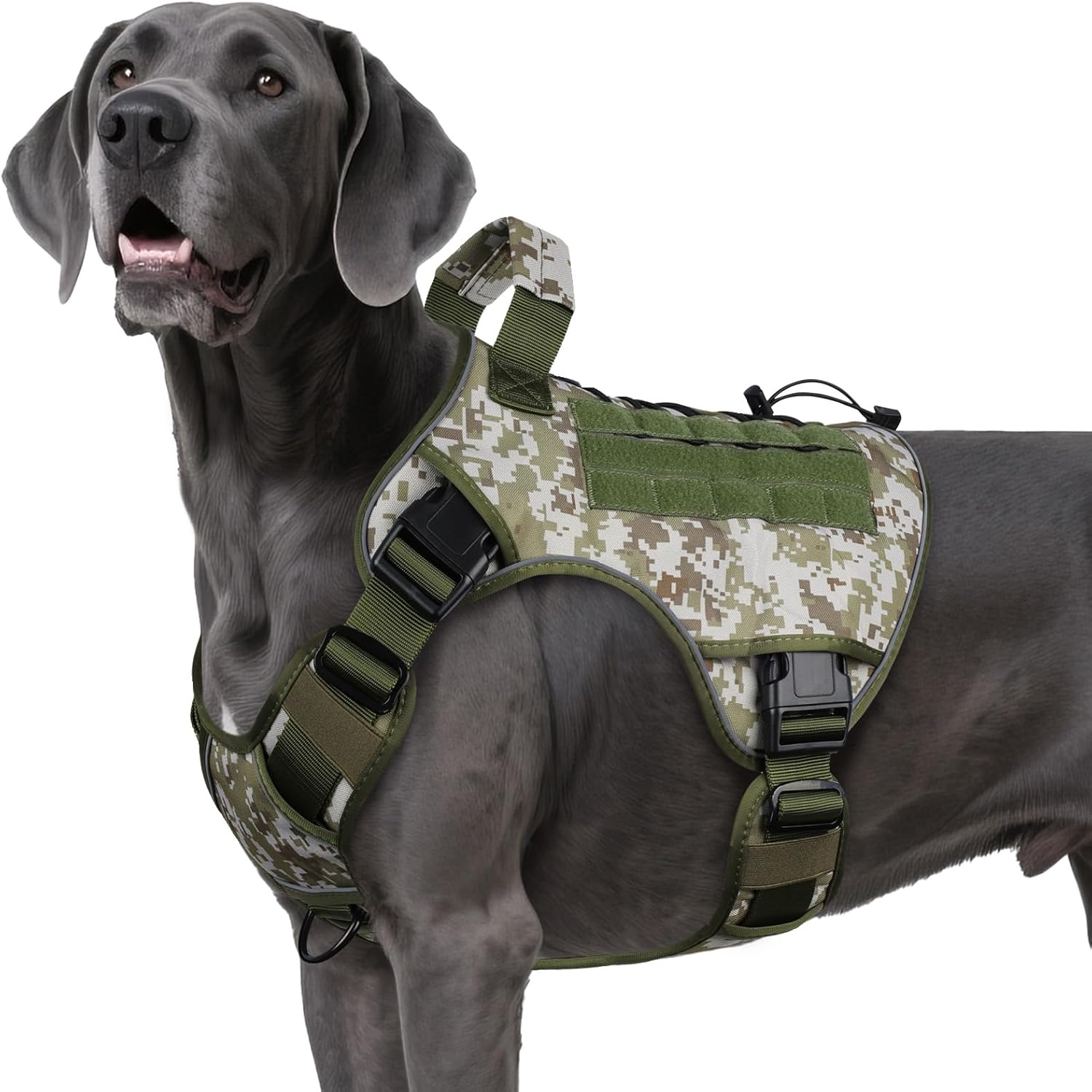 WINGOIN Tactical Dog Harness for Large Dogs, Heavy Duty No Pull Dog Harness with Handle, Adjustable Reflective Military K9 German Shepherd Big Size Dog Vest for Walking, Training, Hunting, Green (L)