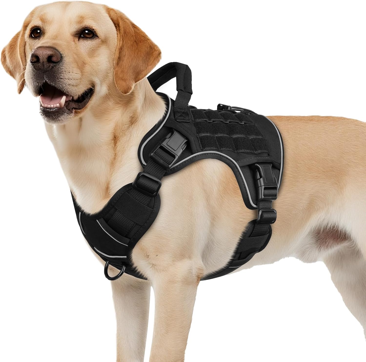 WINGOIN Tactical Dog Harness for Large Dogs, Heavy Duty No Pull Dog Harness with Handle, Adjustable Reflective Military K9 German Shepherd Big Size Dog Vest for Walking, Training, Hunting, Green (L)