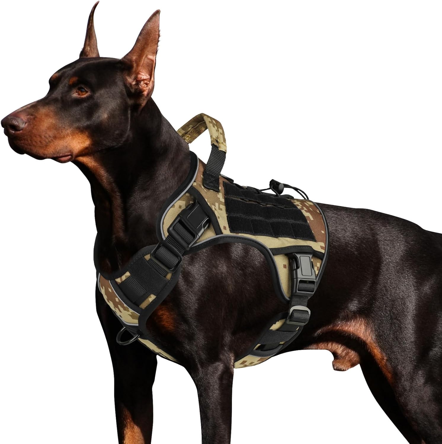 WINGOIN Tactical Dog Harness for Large Dogs, Heavy Duty No Pull Dog Harness with Handle, Adjustable Reflective Military K9 German Shepherd Big Size Dog Vest for Walking, Training, Hunting, Green (L)