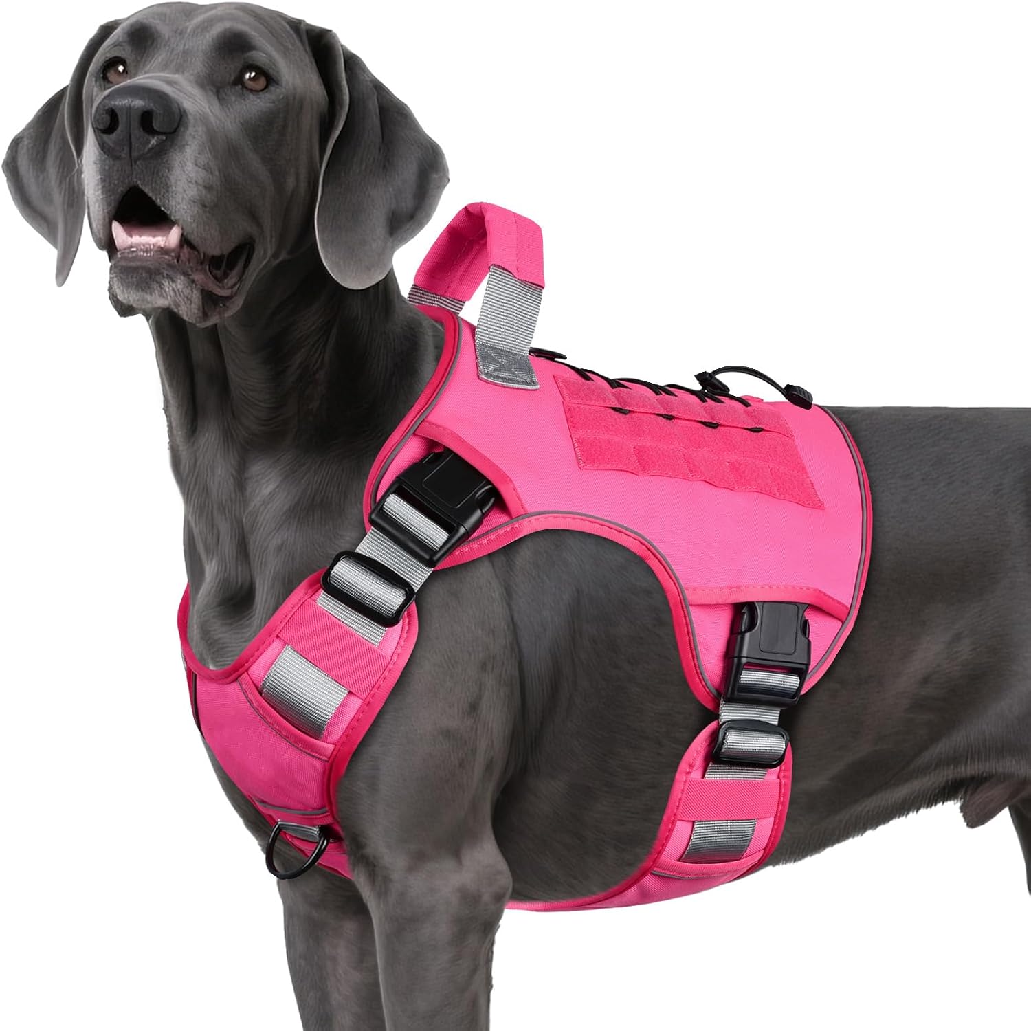WINGOIN Tactical Dog Harness for Large Dogs, Heavy Duty No Pull Dog Harness with Handle, Adjustable Reflective Military K9 German Shepherd Big Size Dog Vest for Walking, Training, Hunting, Green (L)