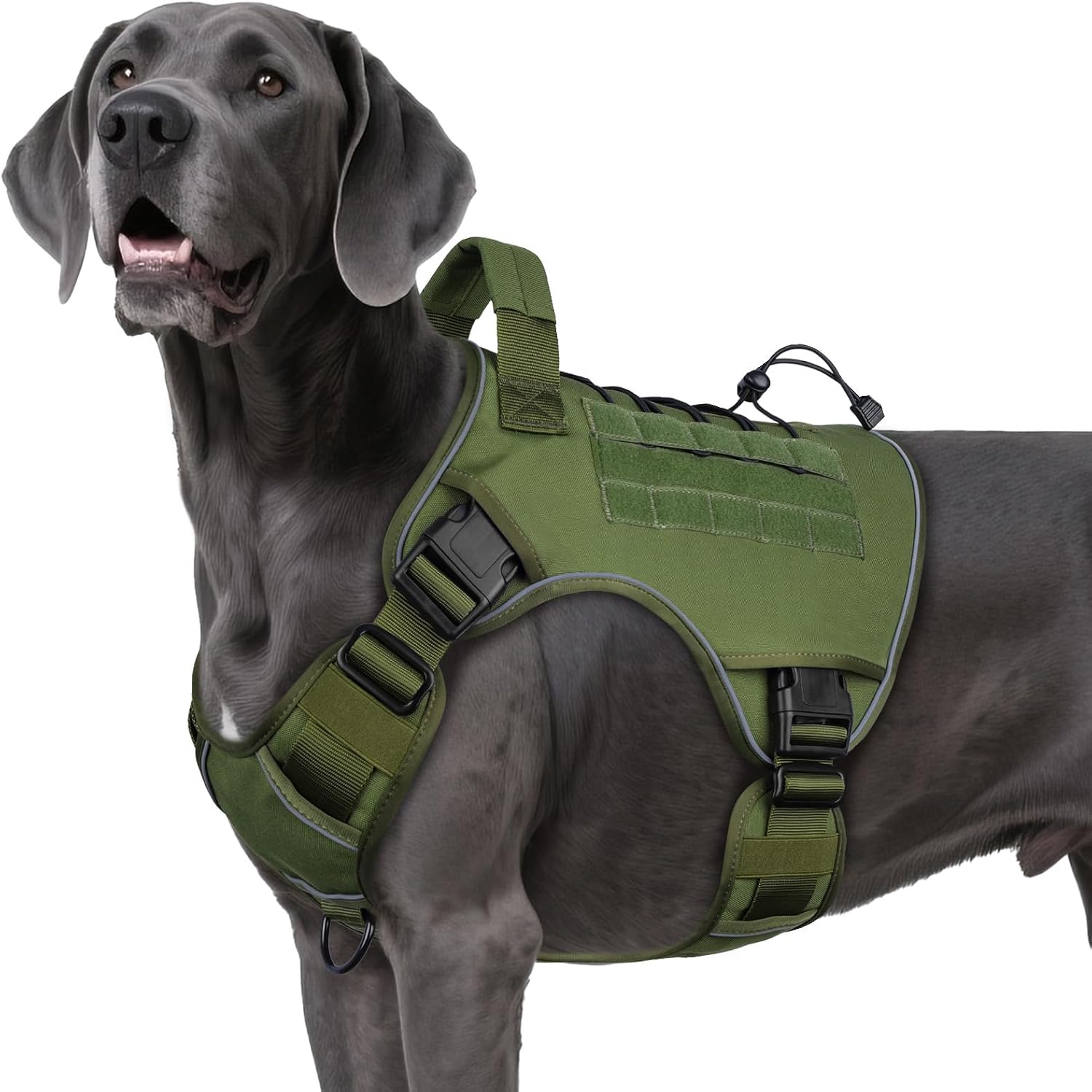 WINGOIN Tactical Dog Harness for Large Dogs, Heavy Duty No Pull Dog Harness with Handle, Adjustable Reflective Military K9 German Shepherd Big Size Dog Vest for Walking, Training, Hunting, Green (L)
