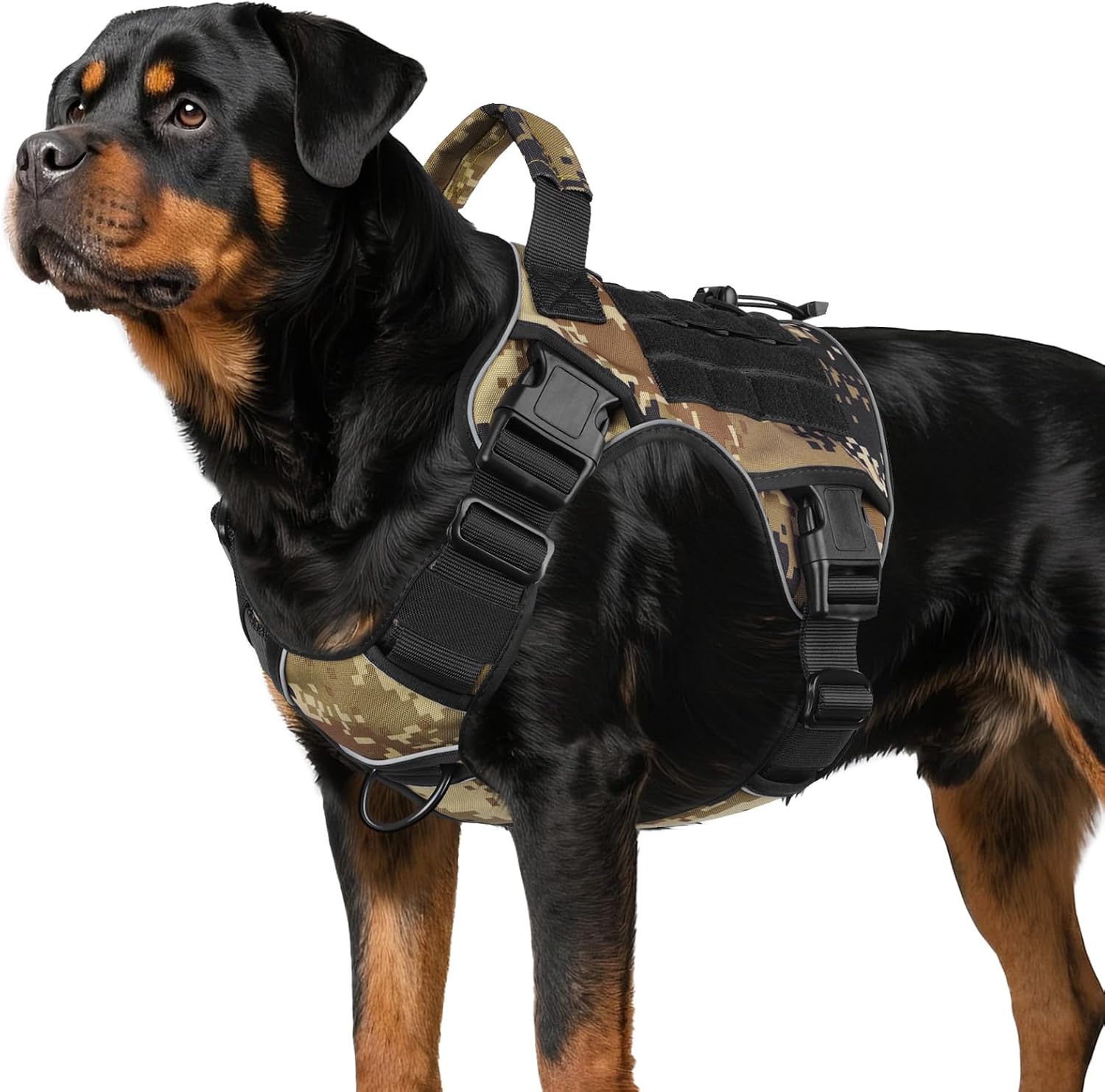 WINGOIN Tactical Dog Harness for Large Dogs, Heavy Duty No Pull Dog Harness with Handle, Adjustable Reflective Military K9 German Shepherd Big Size Dog Vest for Walking, Training, Hunting, Green (L)