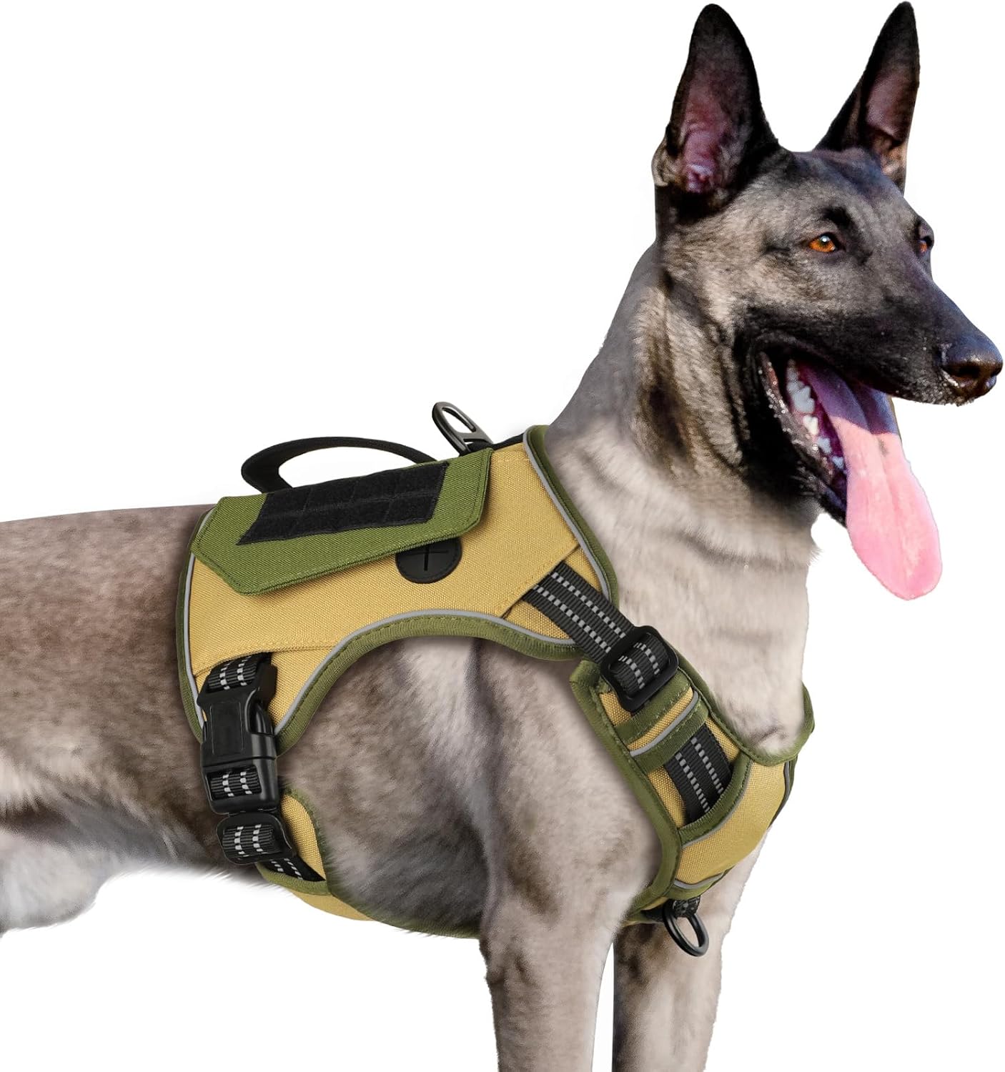 WINGOIN Tactical Dog Harness for Large Dogs, Heavy Duty No Pull Dog Harness with Handle, Adjustable Reflective Military K9 German Shepherd Big Size Dog Vest for Walking, Training, Hunting, Green (L)