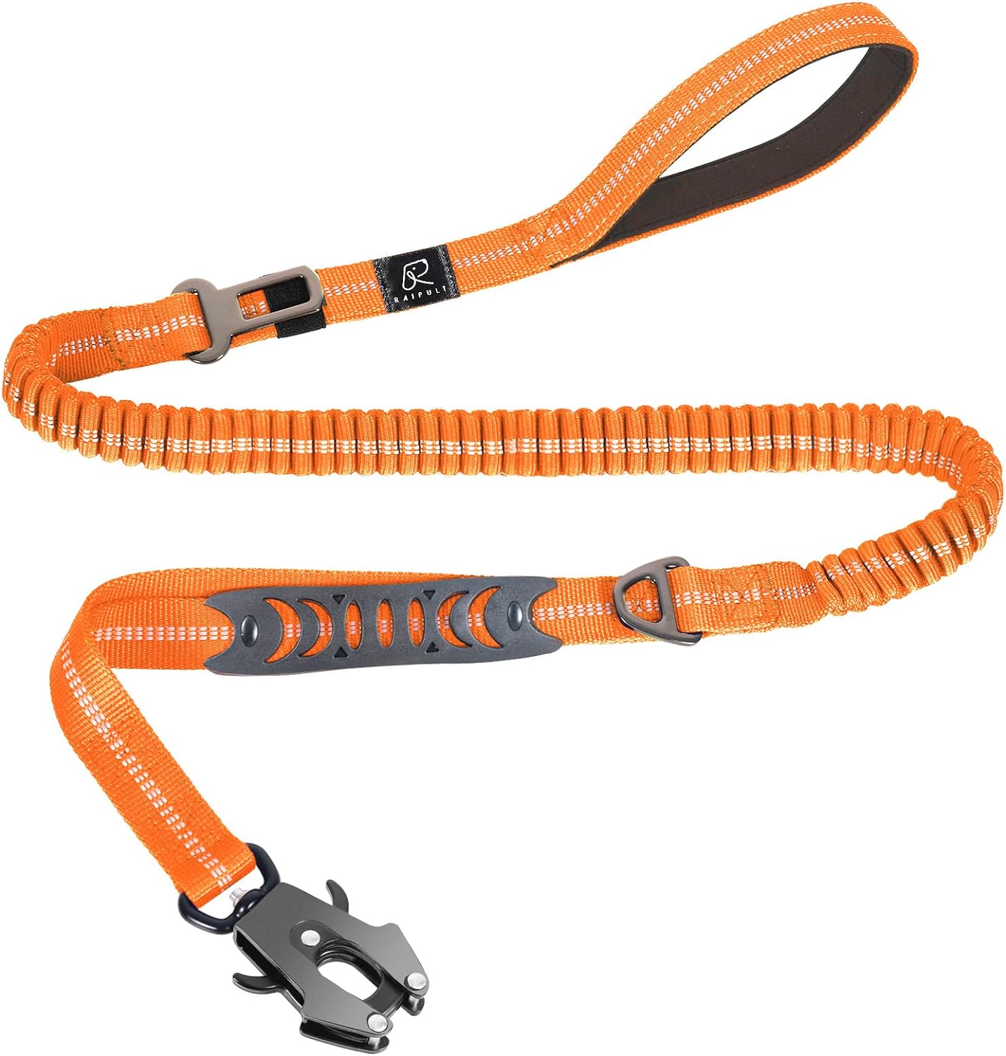 Raipult Heavy Duty Tactical Bungee Dog Leash, 4-6FT No Pull Leash with Quick Release Carabiner, Reflective Shock Absorbing Lead with Car Seatbelt for Medium Large Dogs,Khaki