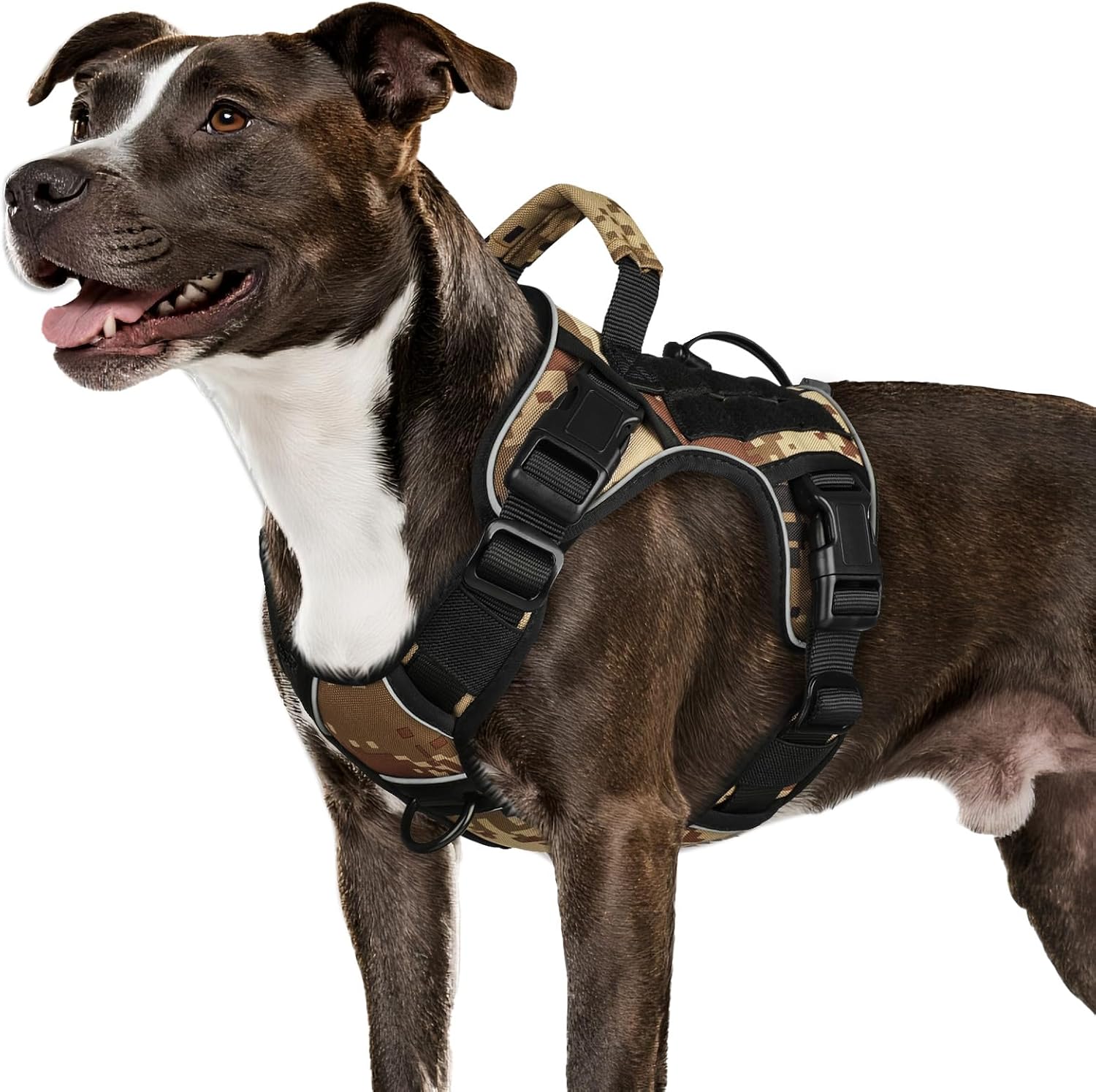 WINGOIN Tactical Dog Harness for Large Dogs, Heavy Duty No Pull Dog Harness with Handle, Adjustable Reflective Military K9 German Shepherd Big Size Dog Vest for Walking, Training, Hunting, Green (L)