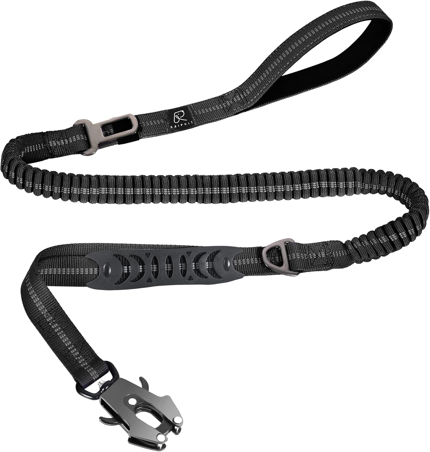 Raipult Heavy Duty Tactical Bungee Dog Leash, 4-6FT No Pull Leash with Quick Release Carabiner, Reflective Shock Absorbing Lead with Car Seatbelt for Medium Large Dogs,Khaki