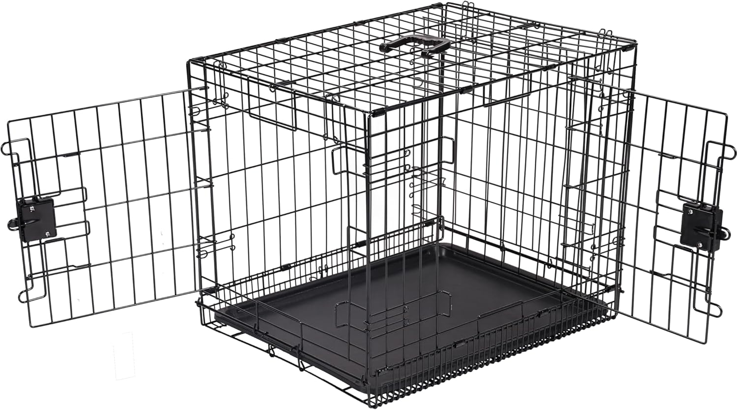 Amazon Basics Durable, Foldable Metal Wire Pet Crate with Tray, Portable and Sturdy for Travel, Single Door, Divider Panel, Perfect Size for Small Dogs, 22 x 13 x 16 in, Black