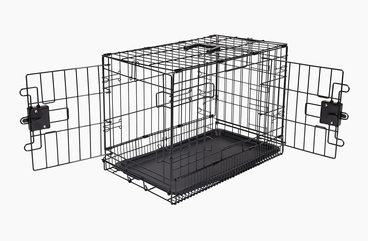 Amazon Basics Durable, Foldable Metal Wire Pet Crate with Tray, Portable and Sturdy for Travel, Single Door, Divider Panel, Perfect Size for Small Dogs, 22 x 13 x 16 in, Black