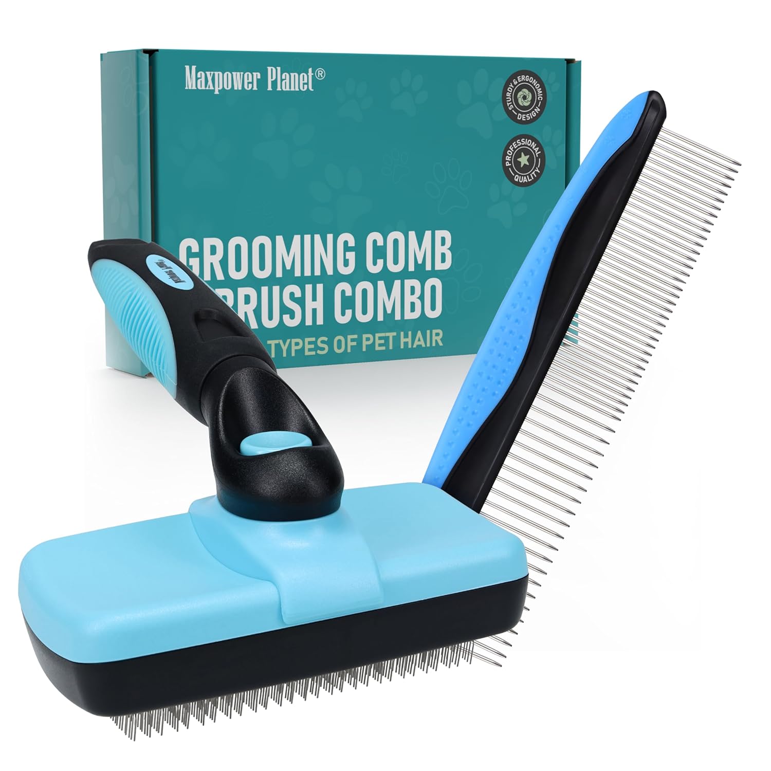 Maxpower Planet Original Pet Grooming Rake - Double-Sided Deshedding Dematting Tool, Undercoat Rake for Dogs & Cats, Extra-Wide Dog Grooming Brush & Deshedder Comb for Long Hair, Reduces Shedding 95%