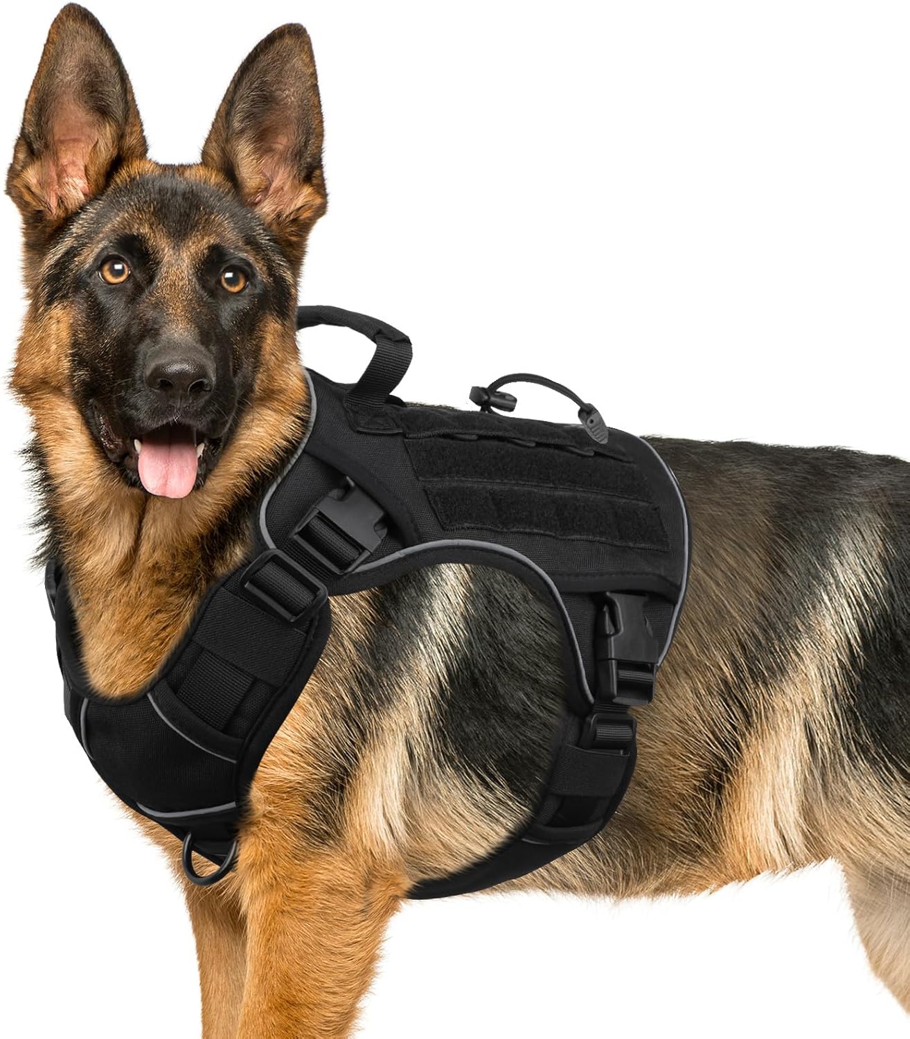 WINGOIN Tactical Dog Harness for Large Dogs, Heavy Duty No Pull Dog Harness with Handle, Adjustable Reflective Military K9 German Shepherd Big Size Dog Vest for Walking, Training, Hunting, Green (L)