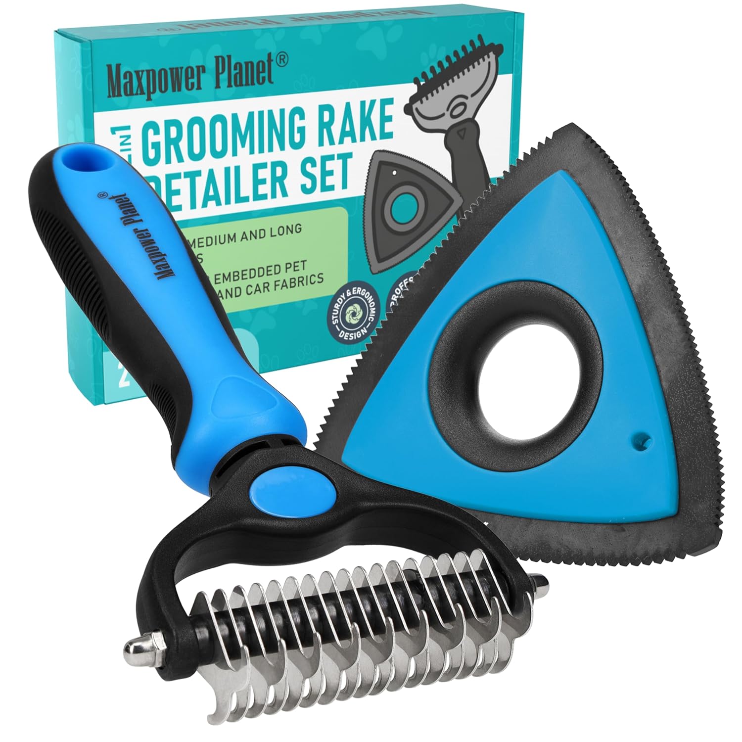 Maxpower Planet Original Pet Grooming Rake - Double-Sided Deshedding Dematting Tool, Undercoat Rake for Dogs & Cats, Extra-Wide Dog Grooming Brush & Deshedder Comb for Long Hair, Reduces Shedding 95%