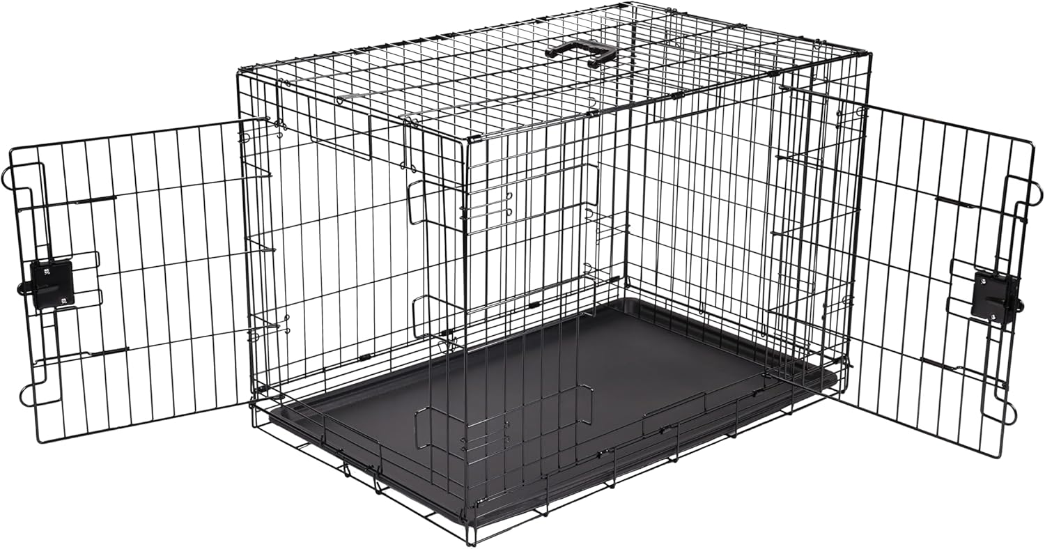 Amazon Basics Durable, Foldable Metal Wire Pet Crate with Tray, Portable and Sturdy for Travel, Single Door, Divider Panel, Perfect Size for Small Dogs, 22 x 13 x 16 in, Black