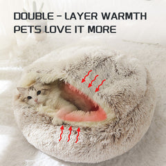 Plush Hooded Cat Bed - Donut