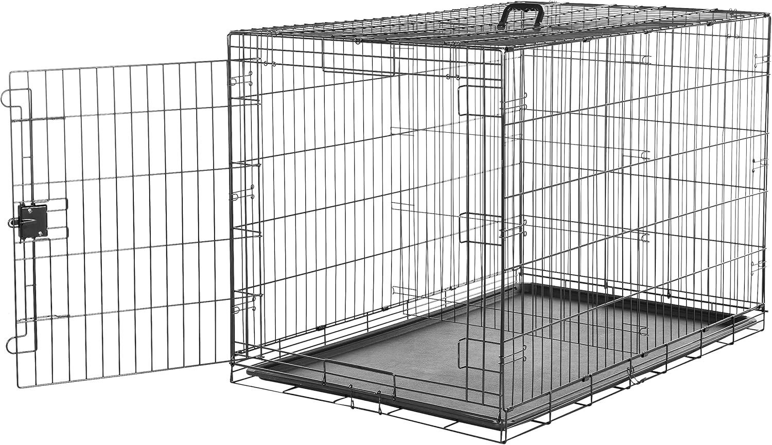 Amazon Basics Durable, Foldable Metal Wire Pet Crate with Tray, Portable and Sturdy for Travel, Single Door, Divider Panel, Perfect Size for Small Dogs, 22 x 13 x 16 in, Black